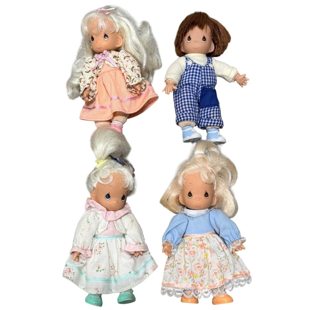 Precious Moments Vintage Doll Lot 4pc Gingham Overalls Floral Dress Multi 6in
